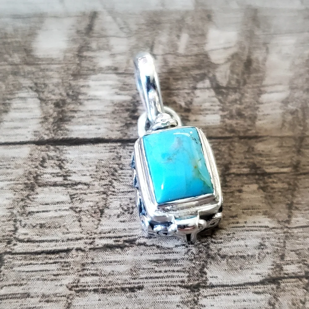 Natural Kingman Blue Mohave Turquoise Set in Sterling Silver Poison Pendant, NWT - Picture 3 of 14